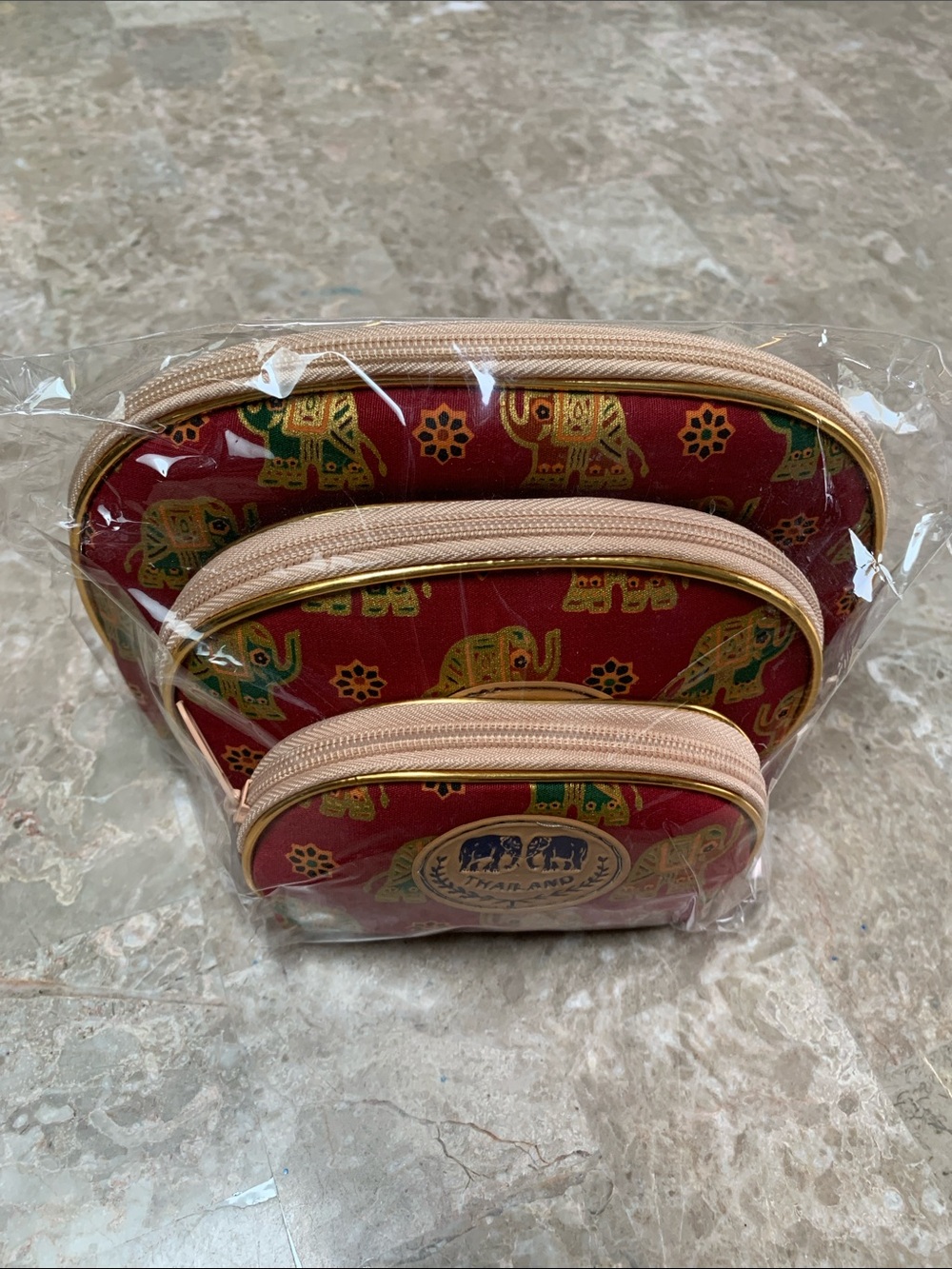 Fashion Red Elephant Print Cosmetic Pouch Set - 3 Pack. Brand new in the bag.